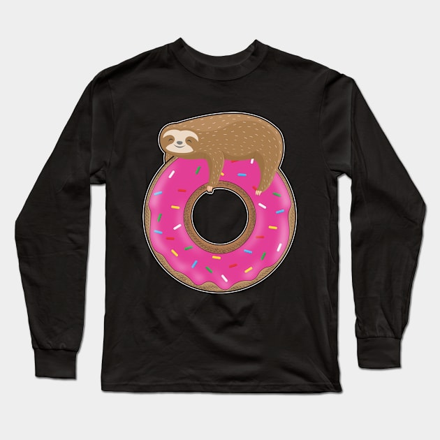 Cute baby sloth sleeping on a donut Long Sleeve T-Shirt by M Humor